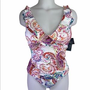 Lauren Ralph Lauren Ruffle Paisley Swimsuit NWT